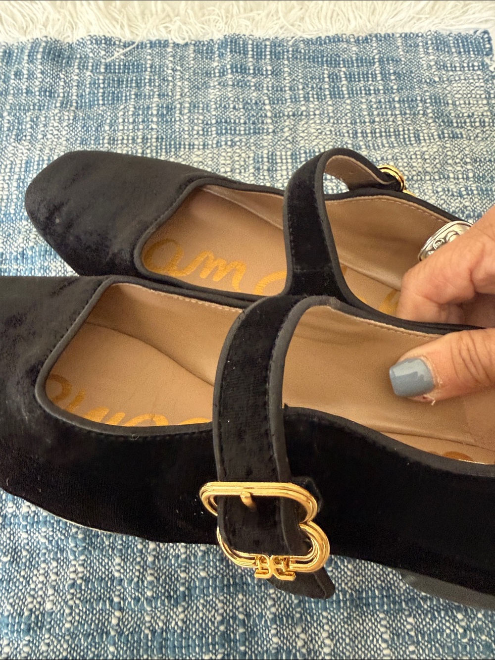 Sam Edelman Black Velvet Mary Jane Flats with Buckle Strap - Picture 5 of 5